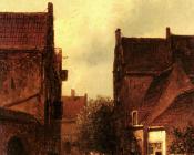 皮尔特 杰拉德 韦汀 : Street Scene With Figures Possibly Rotterdam